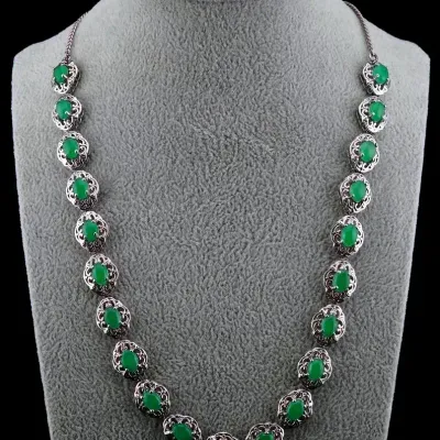 Jade Cabochon Sterling Silver Statement Necklace 