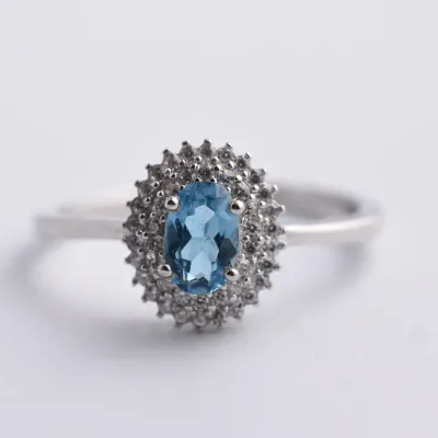 London Blue Topaz Sterling Silver Halo Ring