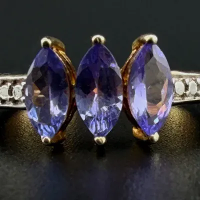 Tanzanite Triple Marquis Gold Vermeil Sterling Silver Ring 