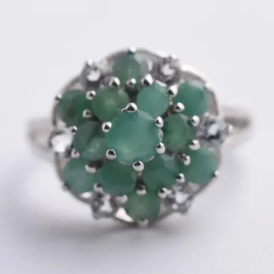 Emerald & Aquamarine Sterling Silver Cluster Ring