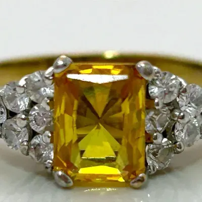 Yellow Stone Gold Vermeil Sterling Silver Ring 