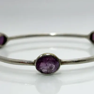 Amethyst Silver Tone Bangle Bracelet 