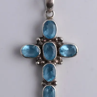 Blue Sterling Silver Cross Pendant