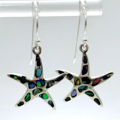 Abalone Sterling Silver Starfish Dangle Earrings