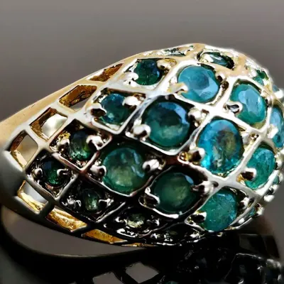 Emerald Gold Vermeil Sterling Silver Cluster Ring 