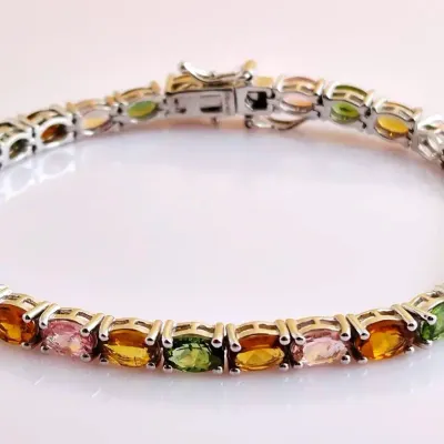 11.6ctw Tourmaline Sterling Silver Tennis Bracelet 