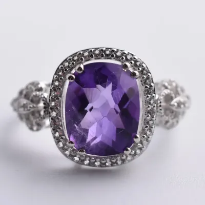 2.5ct Amethyst Sterling Silver Halo Ring