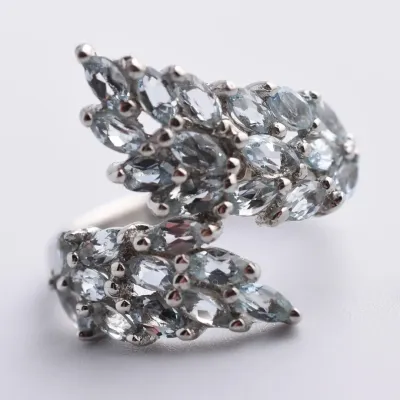 Blue Topaz Sterling Silver Cluster Wrap Ring