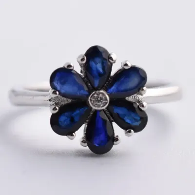 Blue Sapphire Sterling Silver Floral Ring