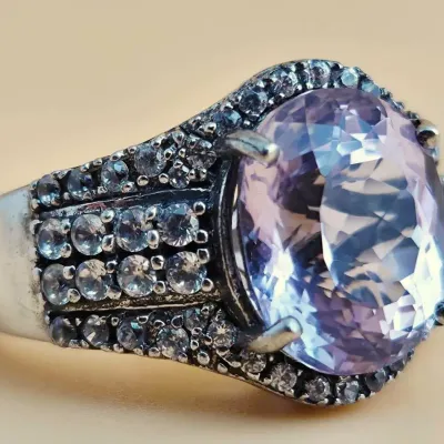 Amethyst & White Topaz Sterling Silver Ring 