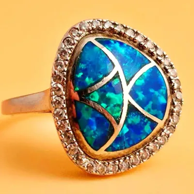 Blue Opal Mosaic Sterling Silver Ring