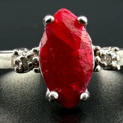 Ruby & Diamond Sterling Silver Ring 