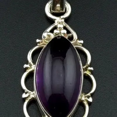 Amethyst Cabochon Sterling Silver Pendant 