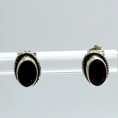 Garnet Sterling Silver Stud Earrings