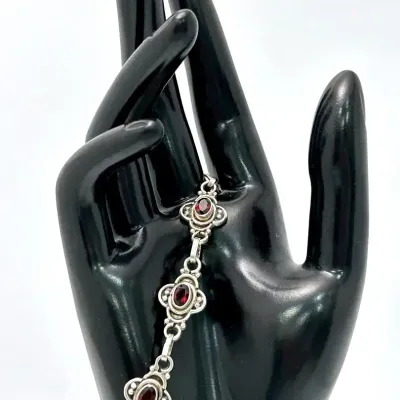 Garnet Sterling Silver Ornate Bracelet