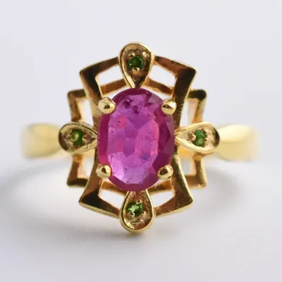 Ruby & Chrome Diopside Sterling Silver Ring