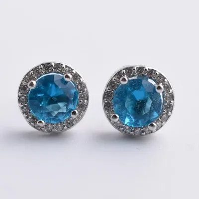Blue Sterling Silver Halo Stud Earrings