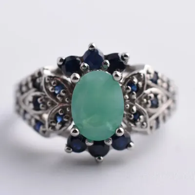 Emerald & Blue Sapphire Sterling Silver Ring
