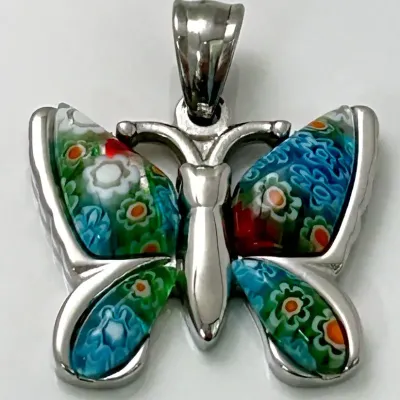 Murano Glass Stainless Steel Butterfly Pendant