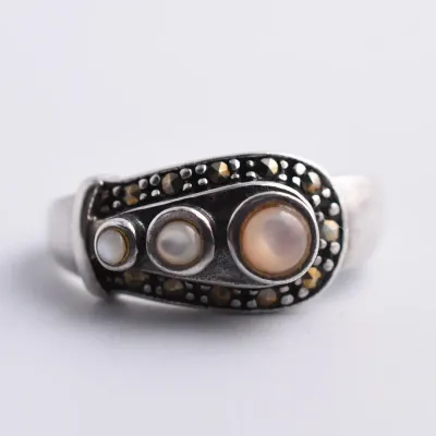 Mother Of Pearl & Marcasite Sterling Silver Ring
