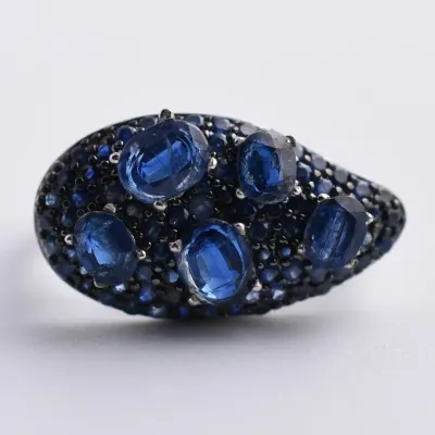 Kyanite & Blue Sapphire Sterling Silver Cluster Ring