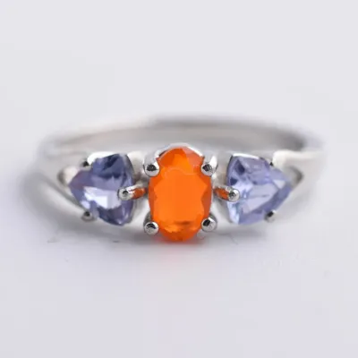 Orange Opal & Tanzanite Sterling Silver Ring