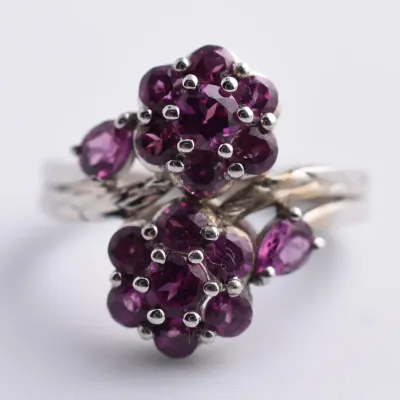 Rhodolite Garnet Sterling Silver Floral Ring