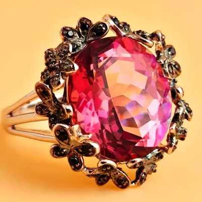 13.3ct Pink Topaz Sterling Silver Butterfly Ring 