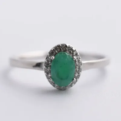 Emerald Sterling Silver Halo Ring 