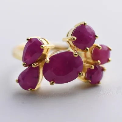 African Ruby Sterling Silver Cluster Ring
