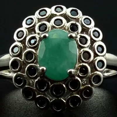Emerald Sterling Silver Halo Ring 