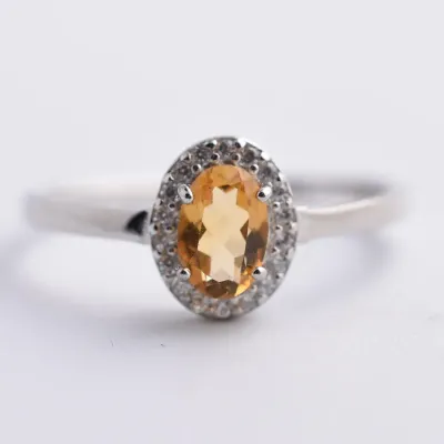 Citrine Sterling Silver Halo Ring