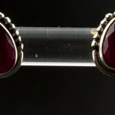 Ruby Teardrop Sterling Silver Stud Earrings 