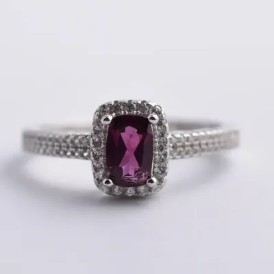 Rhodolite Garnet Sterling Silver Halo Ring