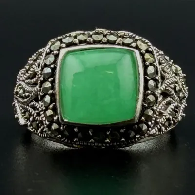Jadite Ornate Sterling Silver Ring 