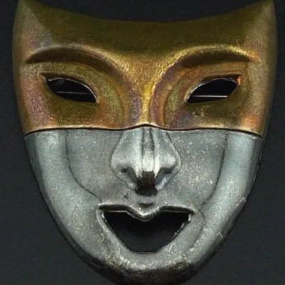 Theater Comedy Mask Sterling & Brass Brooch