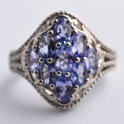 Tanzanite Sterling Silver Cluster Ring