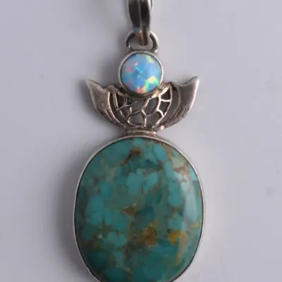 Turquoise & Opal Sterling Silver Pendant