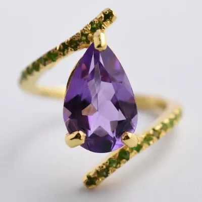 Amethyst & Chrome Diopside Sterling Silver Ring