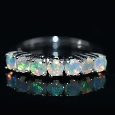 Fire Opal Sterling Silver Line Ring