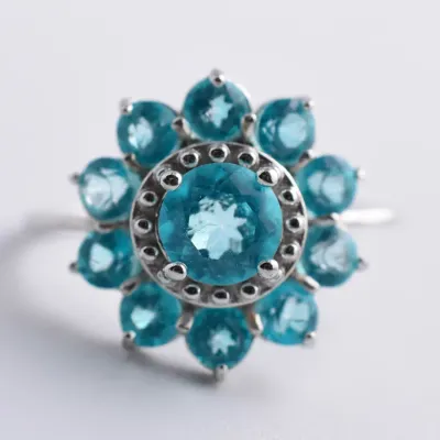 Blue Topaz Sterling Silver Cluster Ring