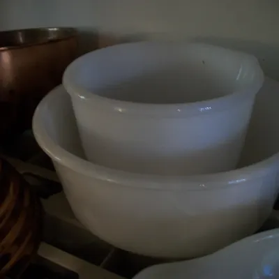 Sale Photo Thumbnail #20: Vintage White Milk Glass Mixing Bowls
