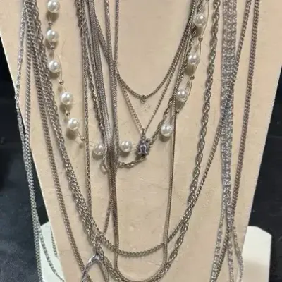 Vintage Silver Tone Costume Jewelry Lot Necklaces Earrings Brooch Mixed - jewelry box included
