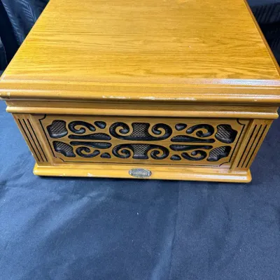 Vintage Wooden Tabletop Record Player / Phonograph with Assorted Vinyl Records