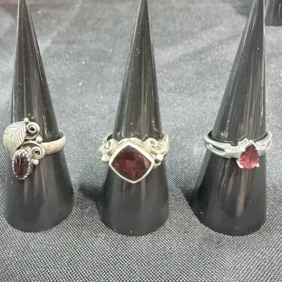 Lot of 3 Sterling Silver Rings Red Gemstone Garnet Style Ornate Vintage Jewelry