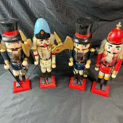 Vintage Wooden Nutcracker Soldier Figurines Lot of 4 Christmas Holiday Decor