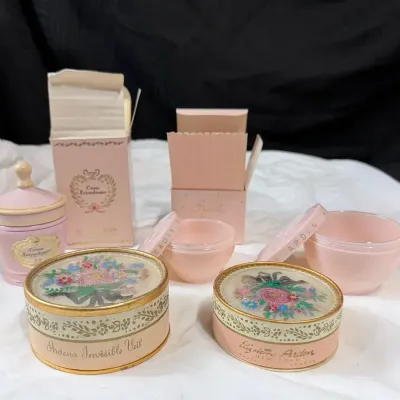 Vintage Elizabeth Arden Pink Cosmetic Lot Ardena Powder Tins Jars Boxes Empty