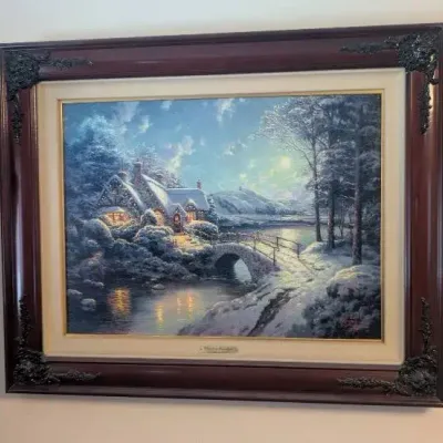 Framed Publishers Proof Reproduction of "Christmas Moonlight" by Artist Thomas Kinkade. 14/350 P/P