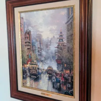Framed Reproduction Canvas Print Of, "San Francisco, California Street", By artist Thomas Kinkade 