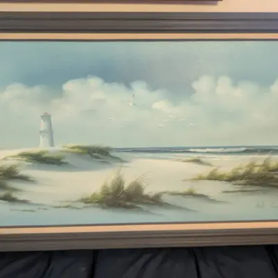Framed Coastal Landscape Oil or Acrylic Painting on Canvas By Artist Betty Moore